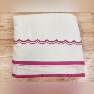 Pottery Barn Kids Crib Bedskirt Colorful  Embroider Pink Edge Scalloped Texture